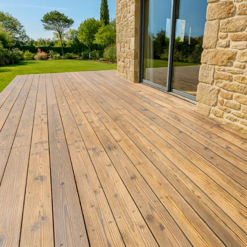 Terrasse Bois brulé brossé bronze clair